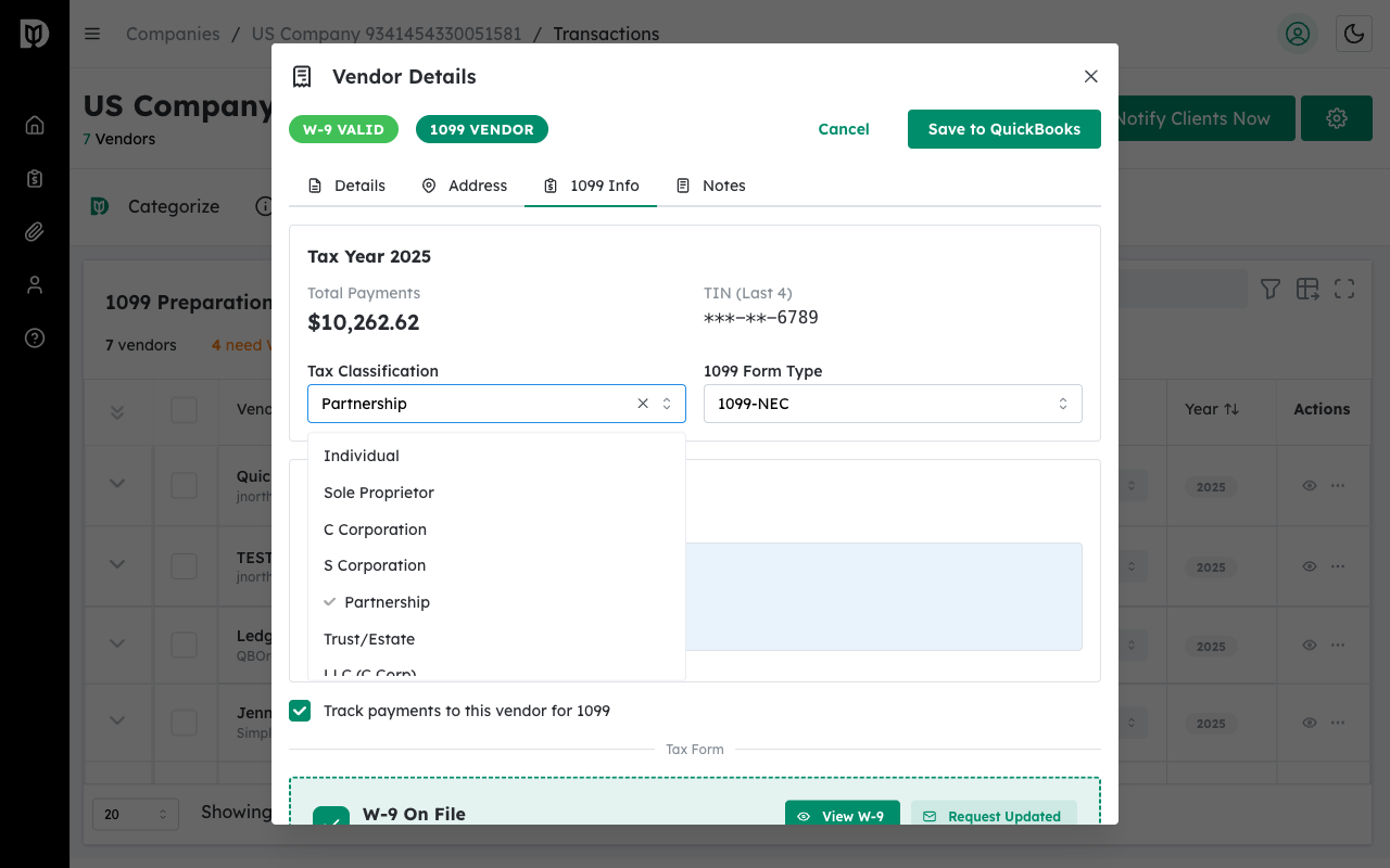 Tax Classification dropdown options