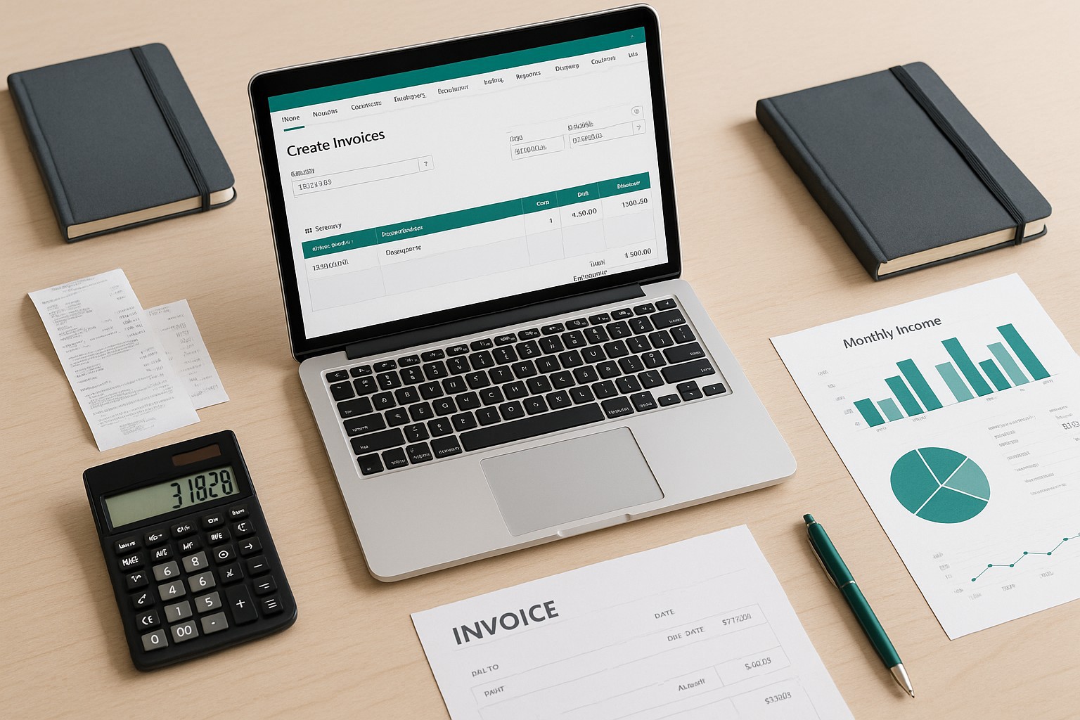 Screenshot of QuickBooks Desktop showing the invoice creation window for small business accounting.