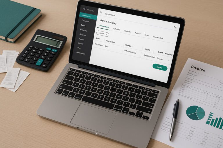 QuickBooks dashboard showing bank transactions with a highlighted delete option for small business accounting.