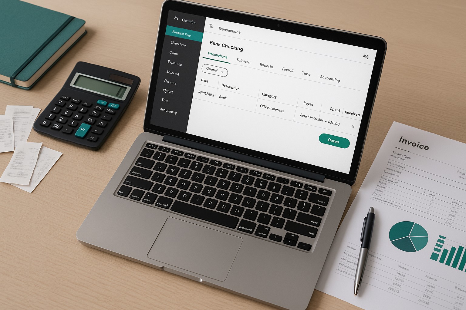 QuickBooks dashboard showing bank transactions with a highlighted delete option for small business accounting.