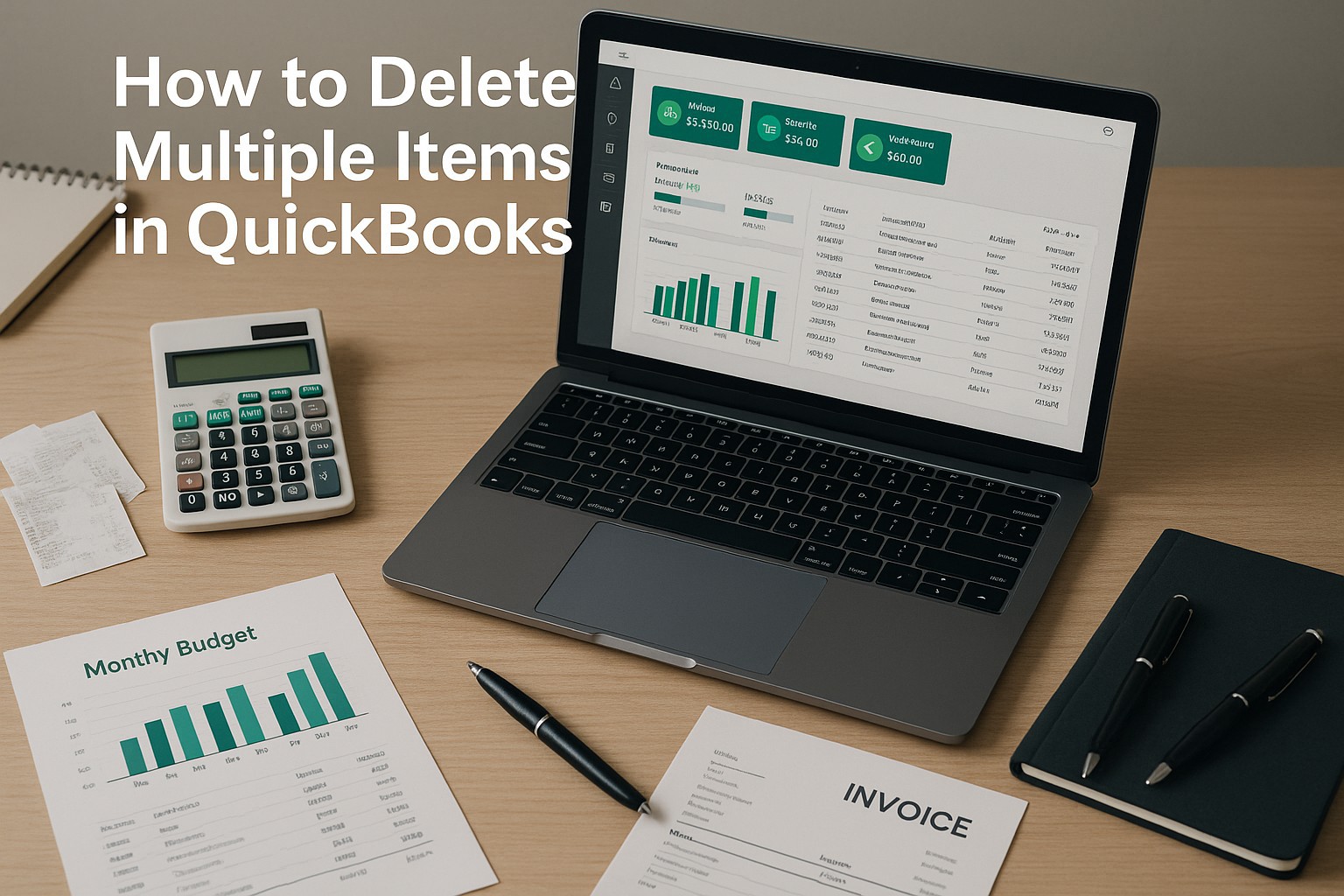 Screenshot of QuickBooks desktop interface highlighting multiple selected items ready for deletion in an inventory list.