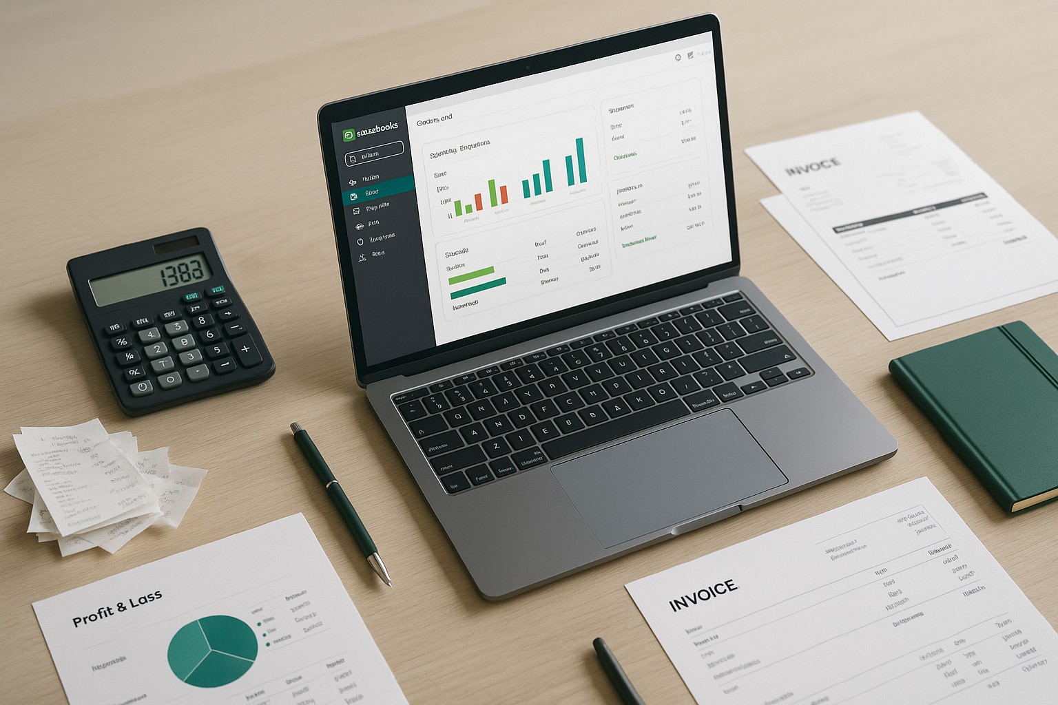 A small business owner managing accounts in QuickBooks Online on a laptop, highlighting the delete and restore account features.