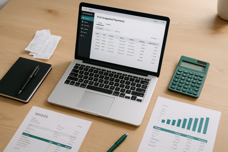 Screenshot of QuickBooks dashboard highlighting unapplied payments in customer transactions list