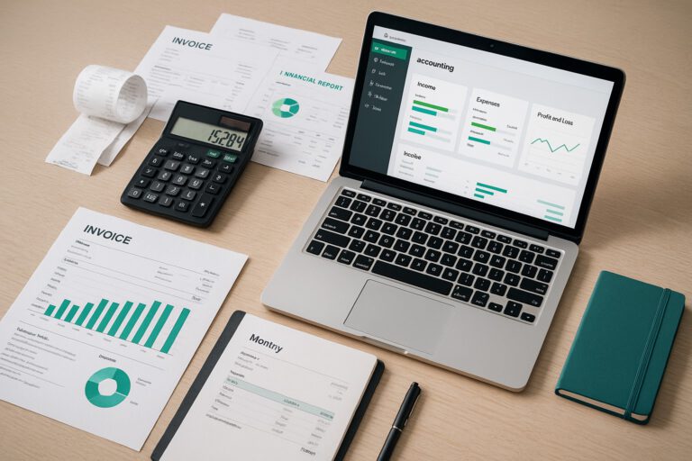 Accountant reviewing QuickBooks error 6155,0 on a laptop with financial documents on desk