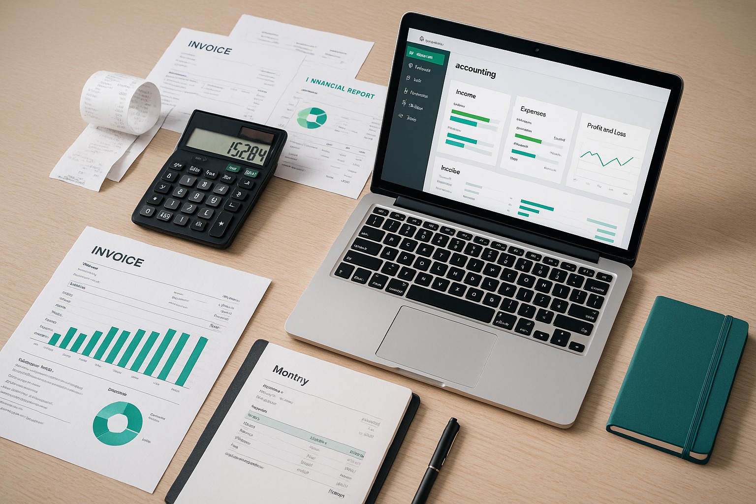 Accountant reviewing QuickBooks error 6155,0 on a laptop with financial documents on desk