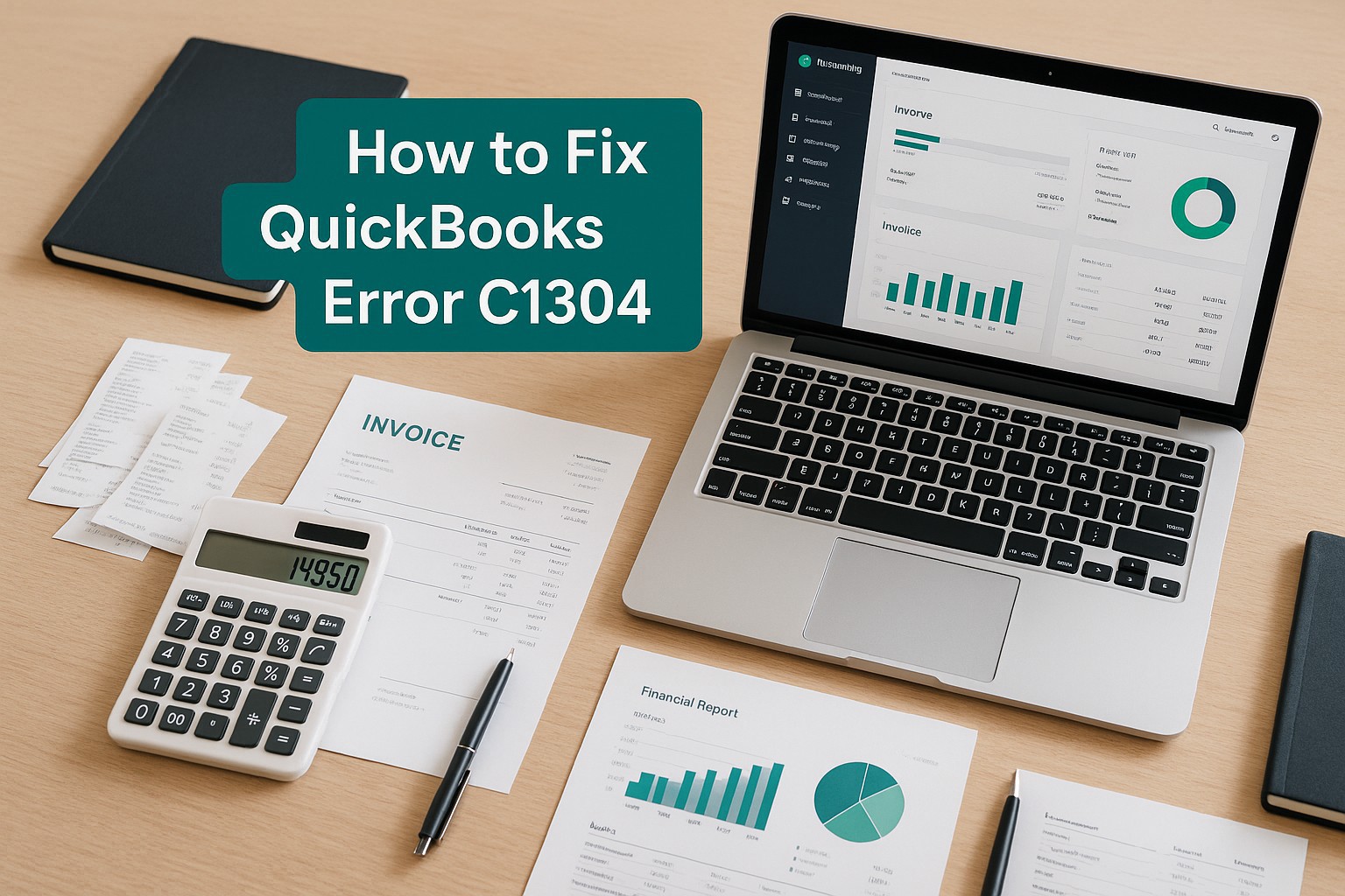 Accountant reviewing QuickBooks error message on a computer screen in an office setting