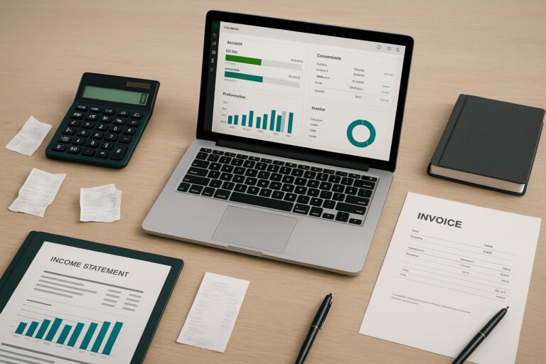 Accountant reviewing QuickBooks error code 6143 on a laptop with financial documents on desk