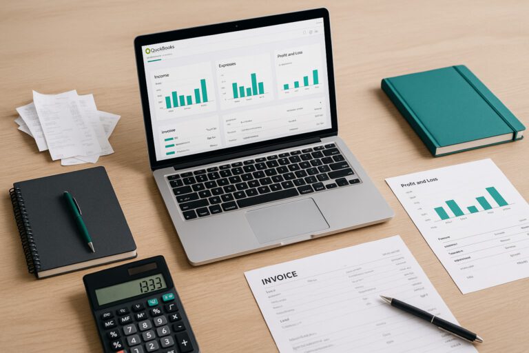 Accountant troubleshooting QuickBooks error 6177,0 on a laptop with financial documents