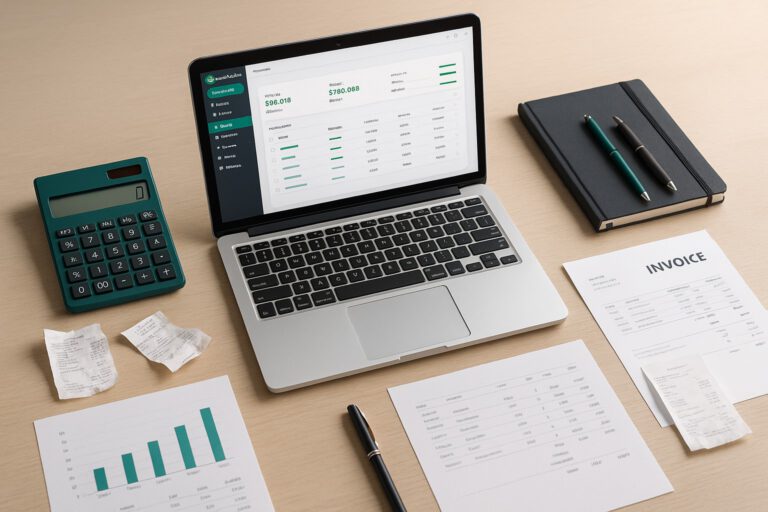 Accountant troubleshooting QuickBooks on a laptop with bank feeds error message displayed
