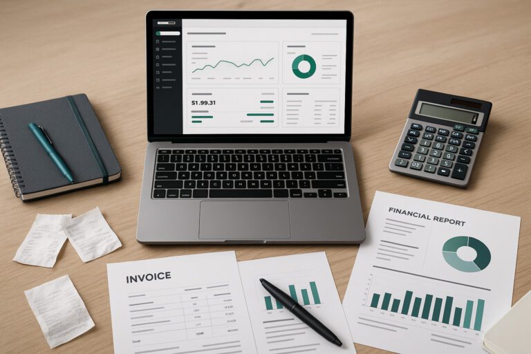 Accountant troubleshooting QuickBooks Online banking error 324 on a laptop with financial documents nearby