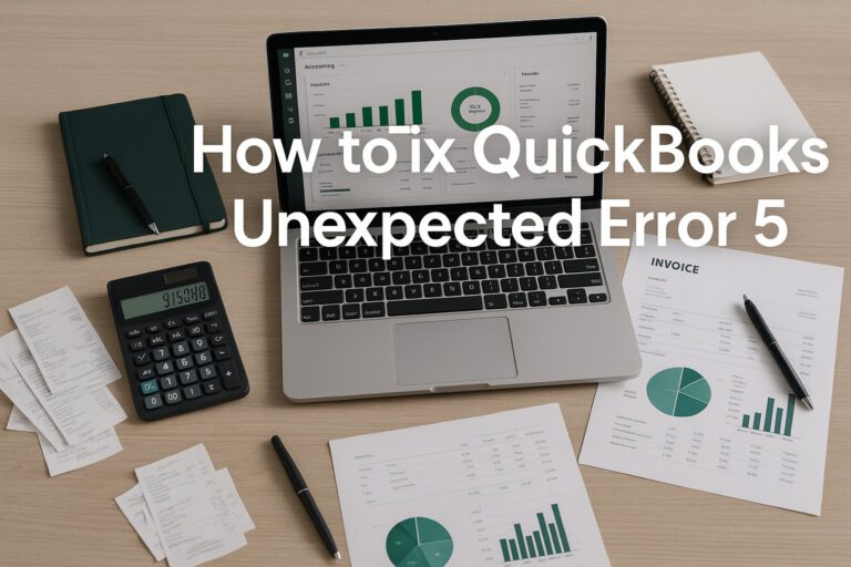 Accountant reviewing QuickBooks error message on a laptop in a small business office setting