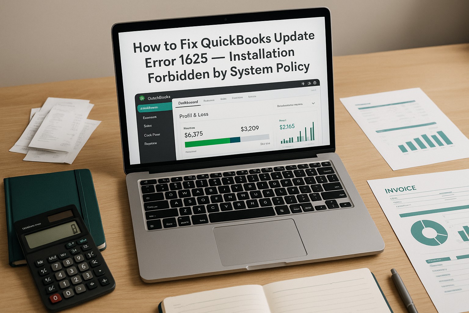 Accountant troubleshooting QuickBooks Error 1625 on a laptop with error message on screen
