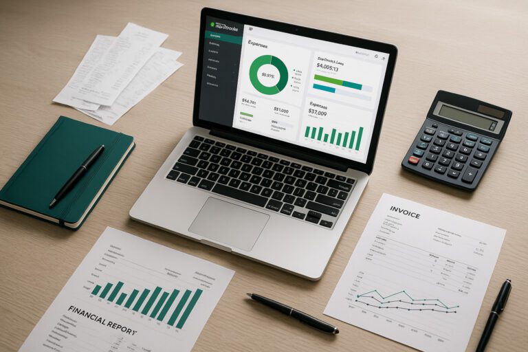 Accountant troubleshooting a System.TypeInitializationException error on a QuickBooks dashboard in a small business office.