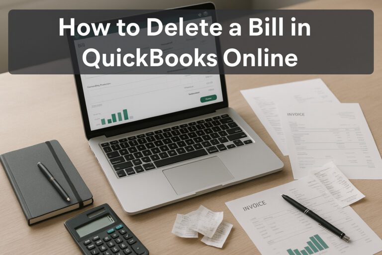 Screenshot of QuickBooks Online dashboard highlighting the process to delete a bill, tailored for small business accounting.