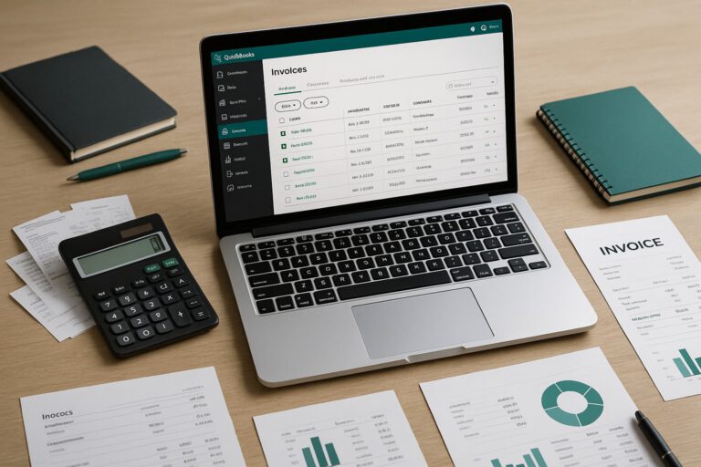 QuickBooks dashboard showing a user deleting an invoice entry for small business accounting