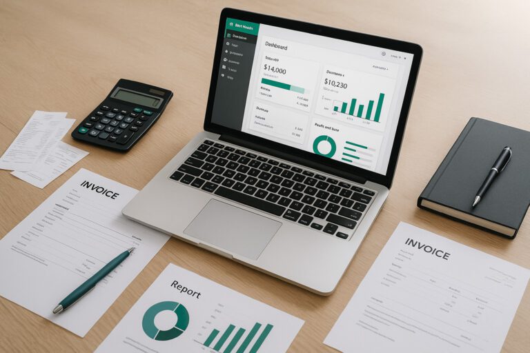 Accountant emailing a QuickBooks company file from a laptop in an office setting