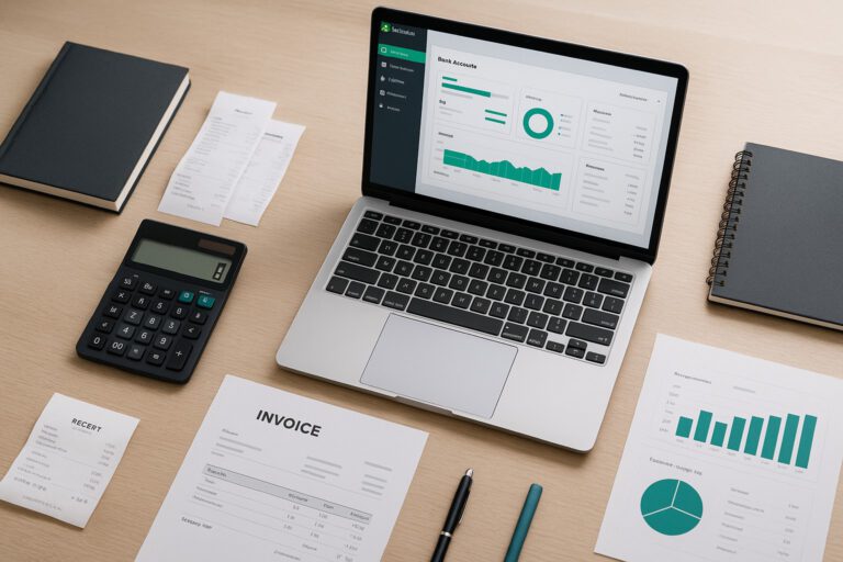 Accountant using QuickBooks Desktop on a computer to import financial files for small business bookkeeping.