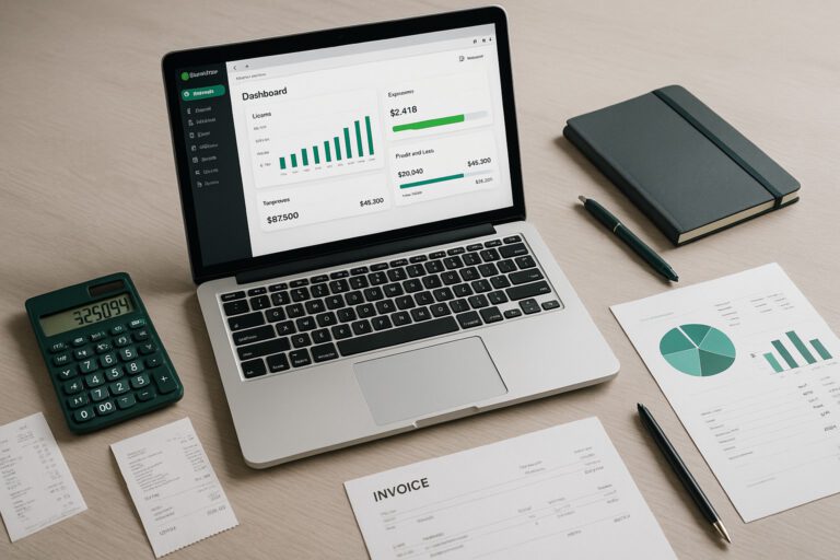 Accountant importing IIF files into QuickBooks Online dashboard on a laptop