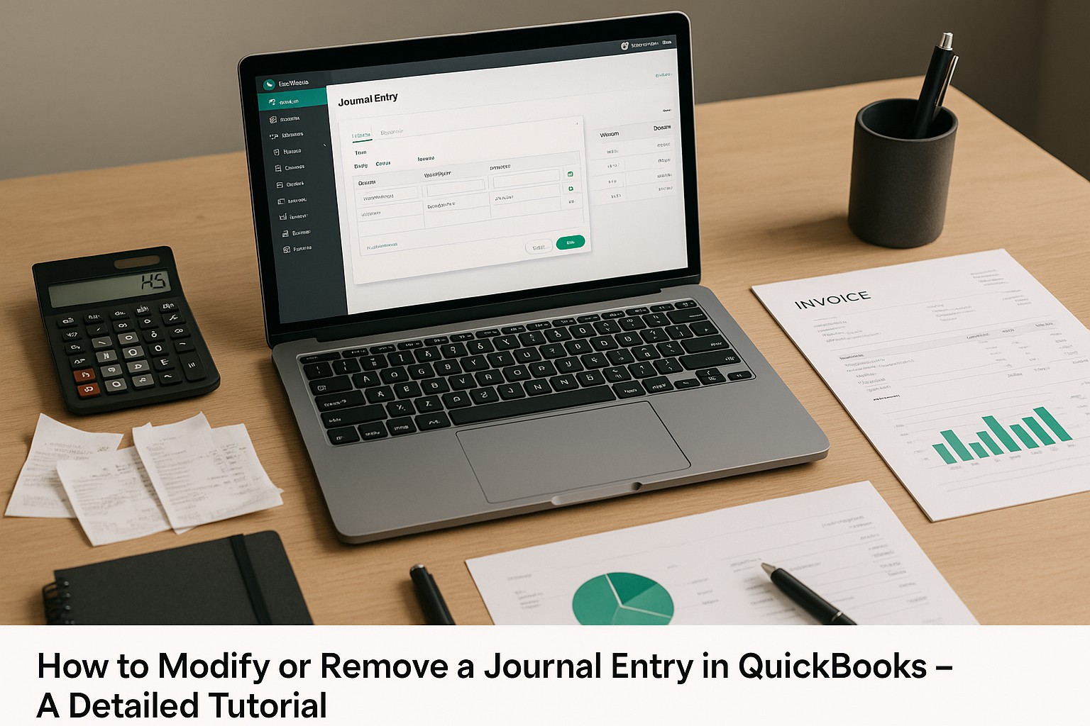 Screenshot of QuickBooks desktop interface showing journal entry modification options for small business accounting.