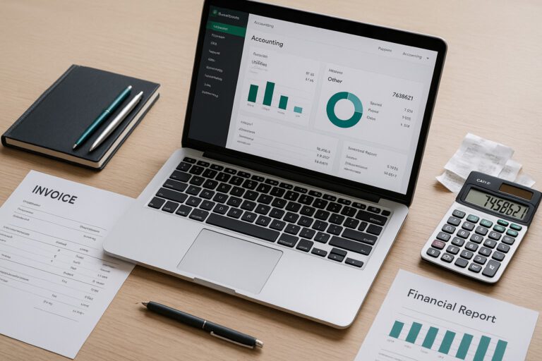 A business owner using QuickBooks on a laptop to recover lost accounting data with the Auto Data Recovery tool.