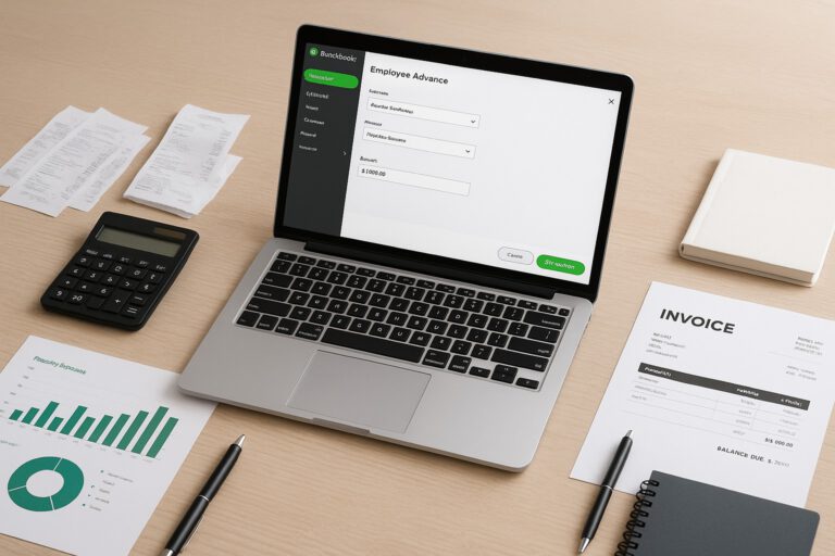 QuickBooks dashboard showing employee advance entry for small business accounting