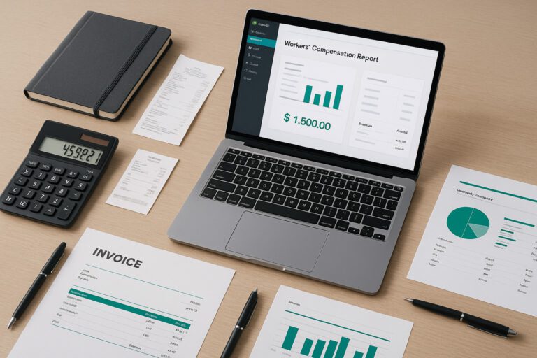 Screenshot of QuickBooks Desktop showing the workers' compensation report generation process for small business accounting.