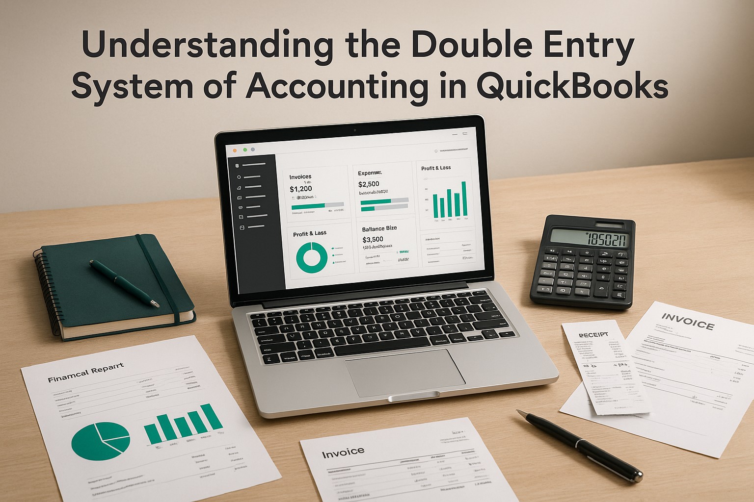 Screenshot of QuickBooks dashboard showing double entry accounting transactions for a small business