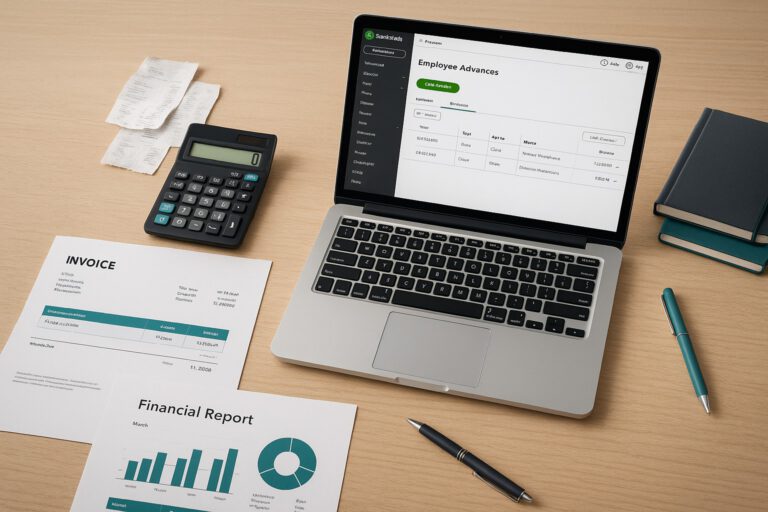 QuickBooks dashboard showing employee advance entry for small business accounting