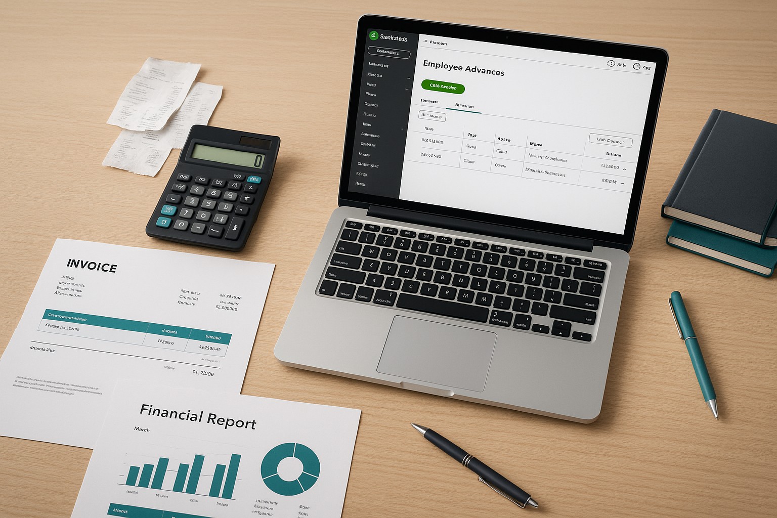 QuickBooks dashboard showing employee advance entry for small business accounting