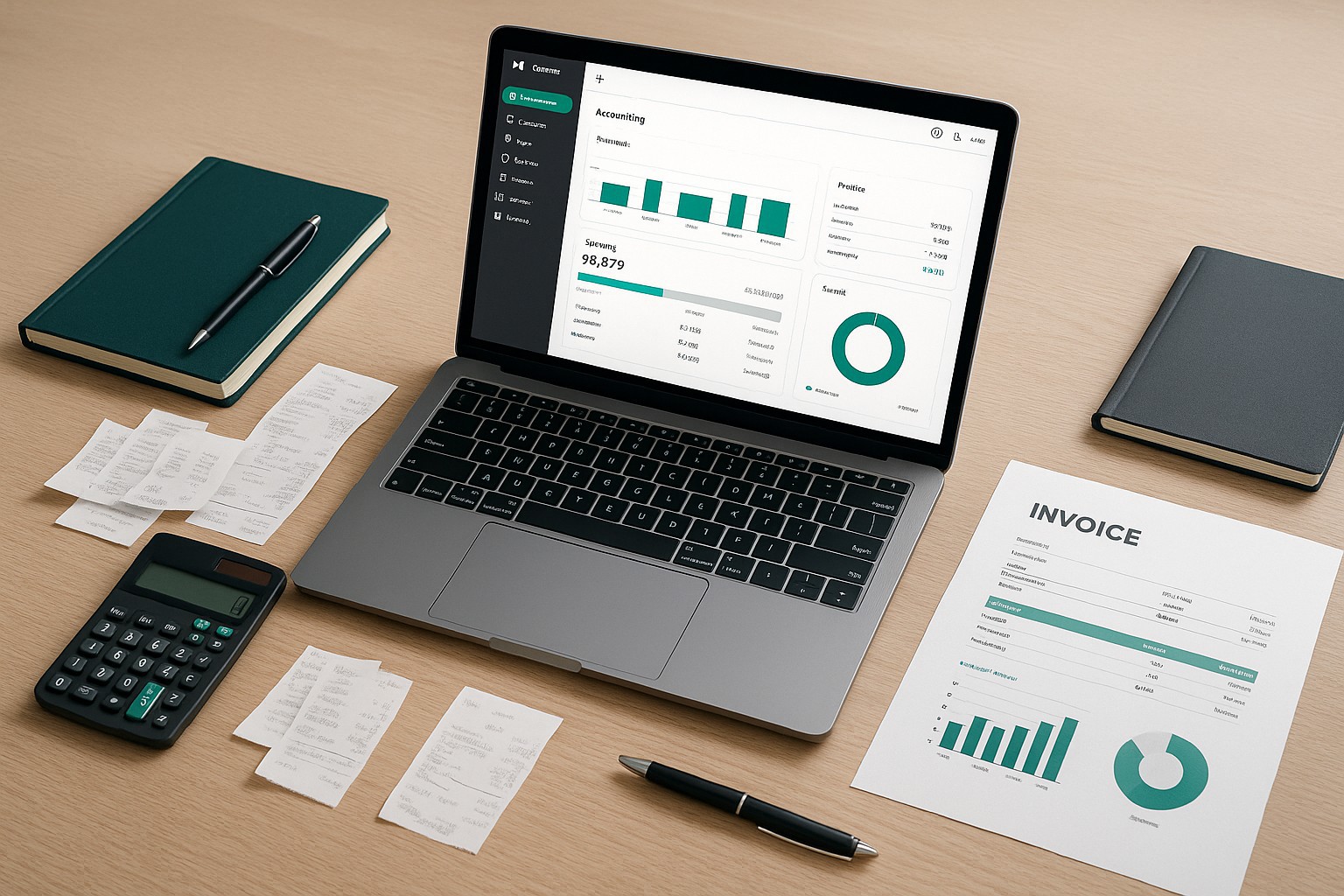 Accountant reviewing QuickBooks error code 6189-816 on a laptop with financial documents on the desk