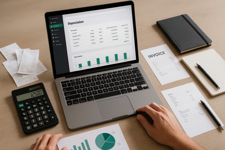QuickBooks desktop screen showing fixed asset depreciation setup for small business accounting