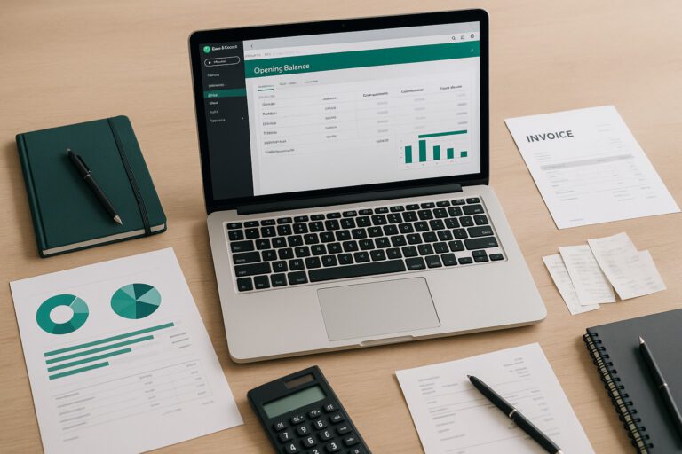 Screenshot of QuickBooks Online showing the process of entering opening balances for small business accounts.