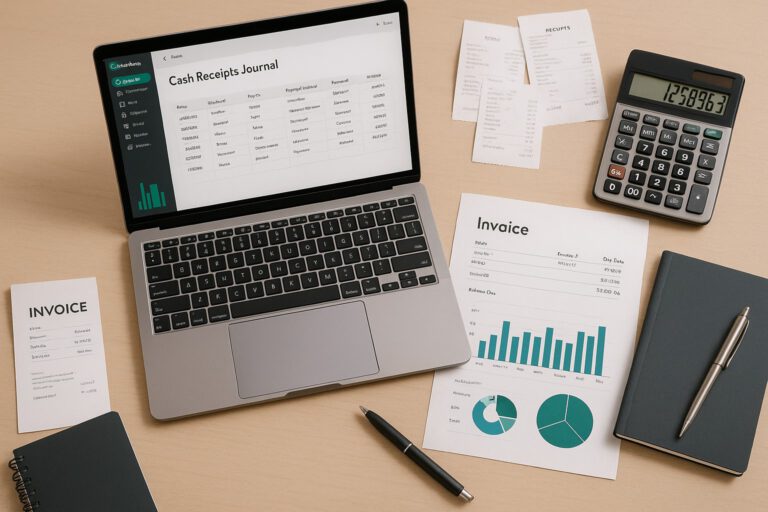 Screenshot of QuickBooks Online displaying a cash receipts journal report for a small business.