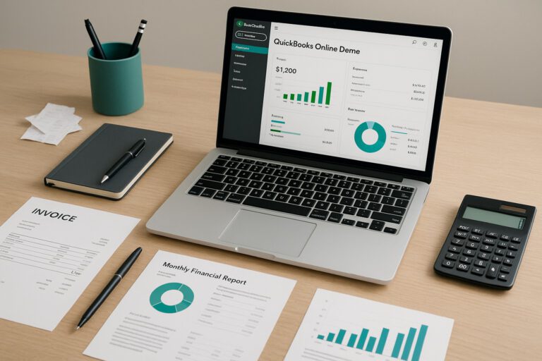 Screenshot of QuickBooks Online dashboard showing sample company data and accounting features.