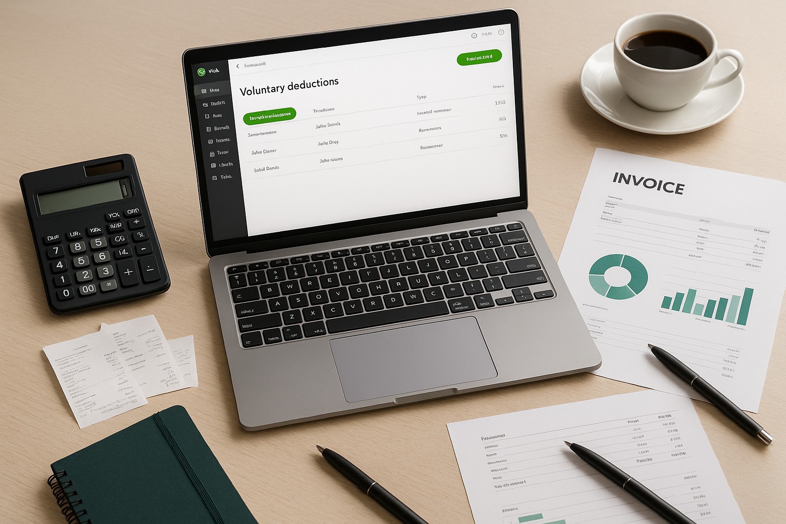 Screenshot of QuickBooks Online Payroll settings showing voluntary deduction setup for employees