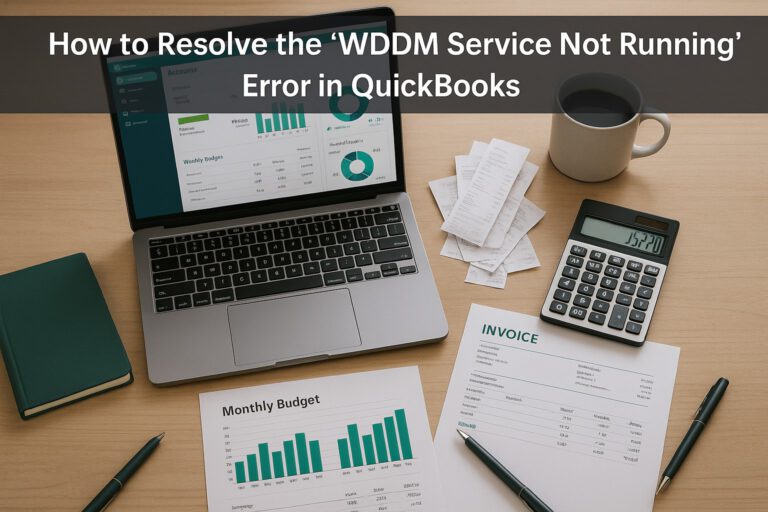 Small business accountant troubleshooting QuickBooks WDDM Service Not Running error on a computer screen