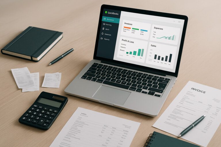 Business owner registering QuickBooks Desktop on a laptop in an office setting