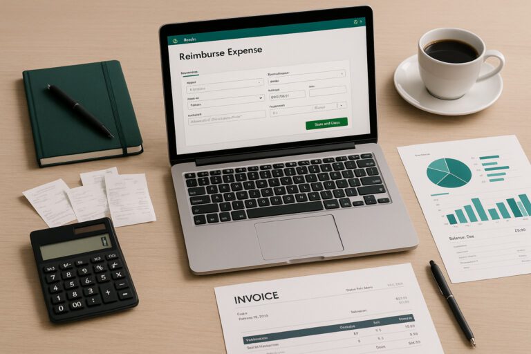 Screenshot of QuickBooks dashboard showing expense reimbursement workflow for small businesses