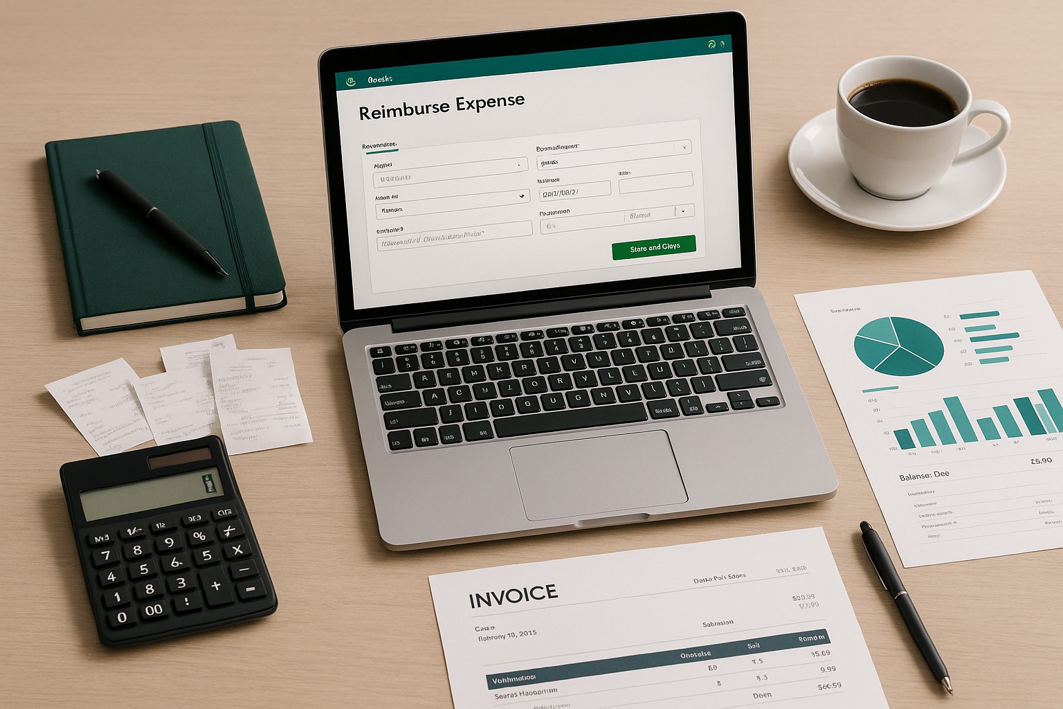 Screenshot of QuickBooks dashboard showing expense reimbursement workflow for small businesses