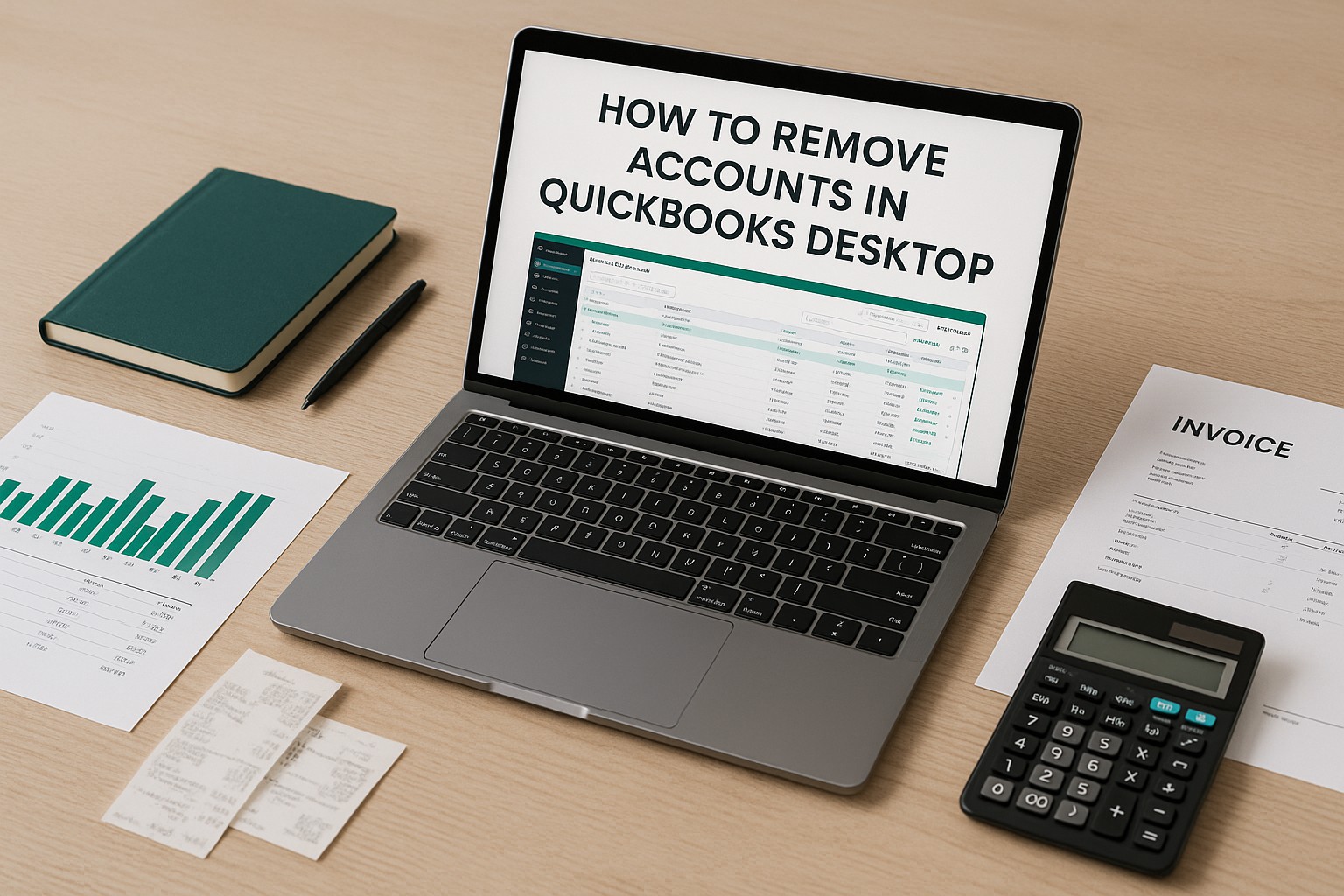 Screenshot of QuickBooks Desktop interface showing the Chart of Accounts with an account selected for removal