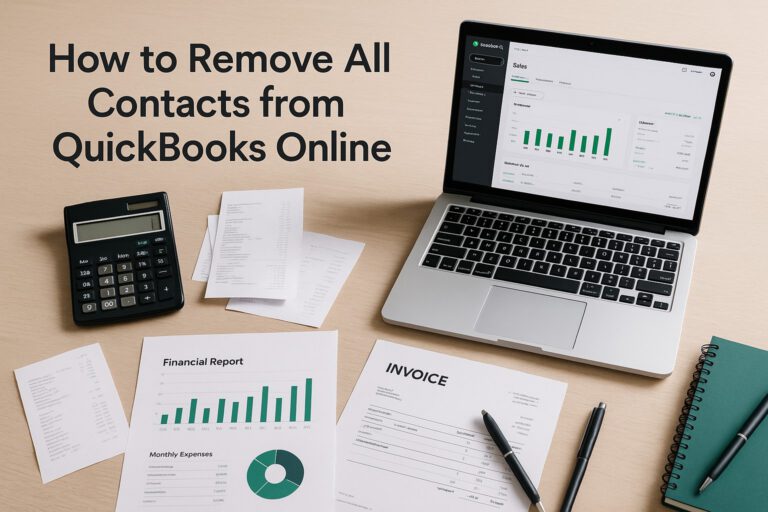 Screenshot of QuickBooks Online contacts list being managed by a small business accountant.
