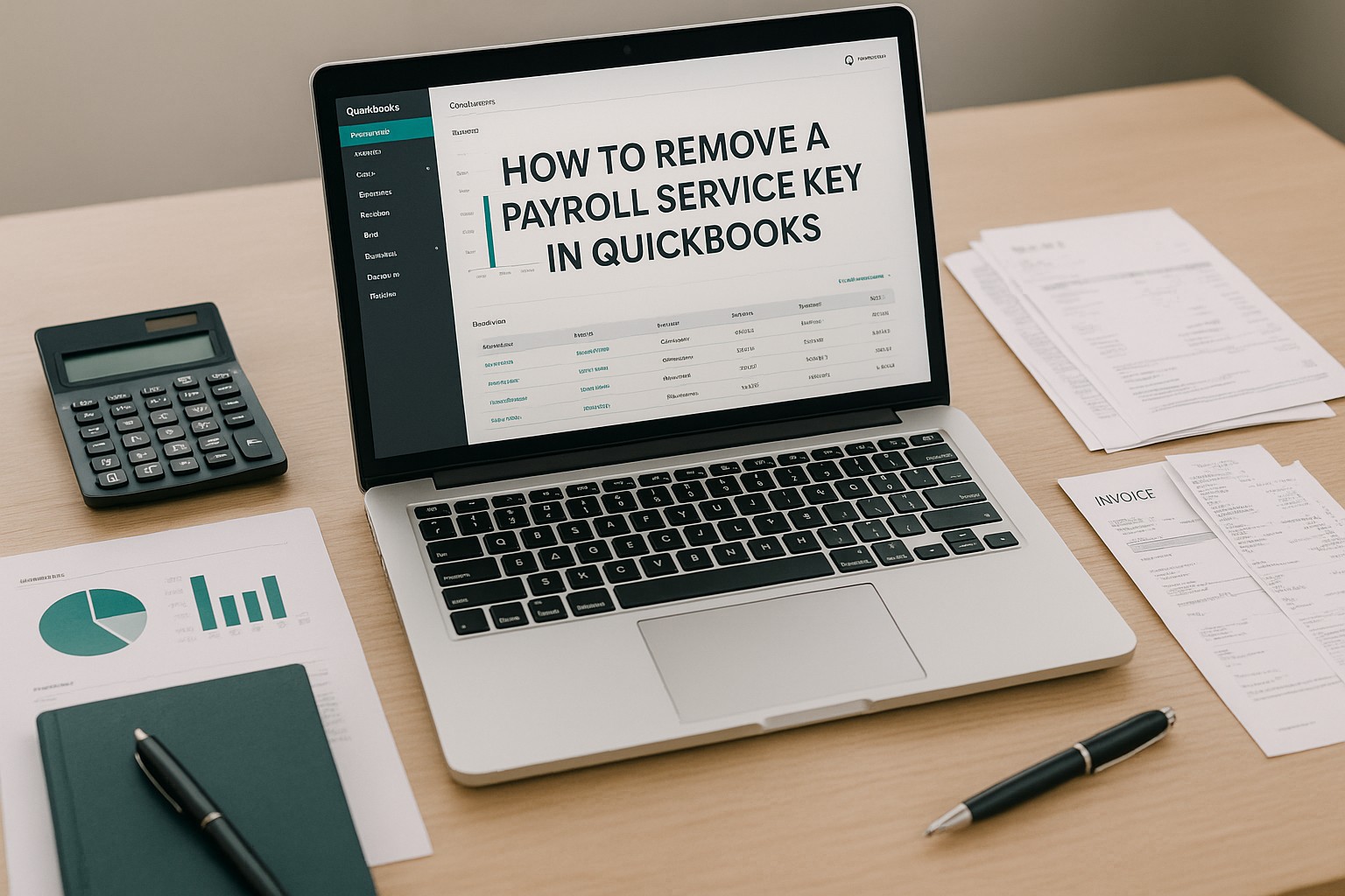 Screenshot of QuickBooks payroll settings with highlighted service key removal option for small business accounting.
