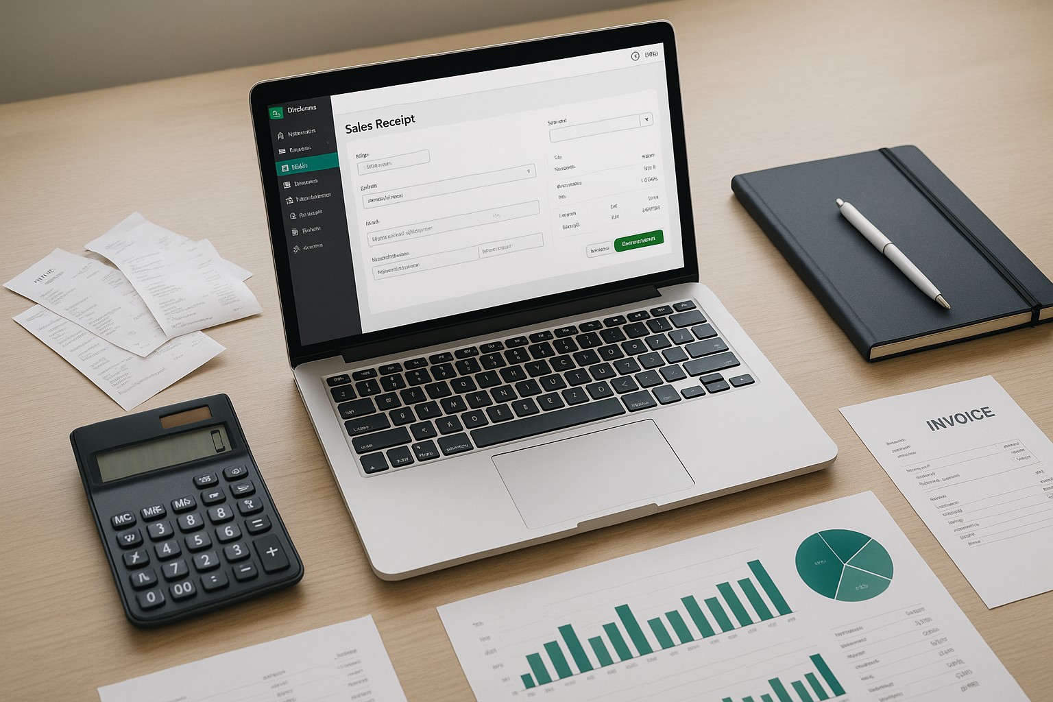 Screenshot of a QuickBooks Online sales receipt being created and sent for a small business transaction