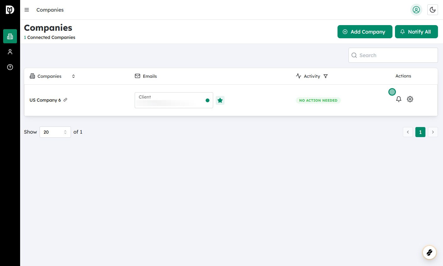 Log in to Debits and navigate to Companies