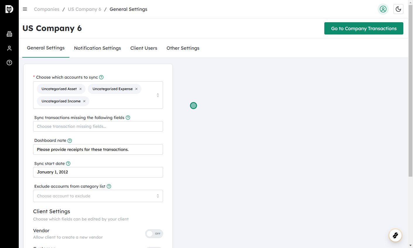 Log in to Debits and go to Companies