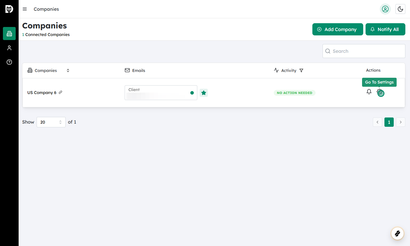 Log in to Debits and navigate to Companies