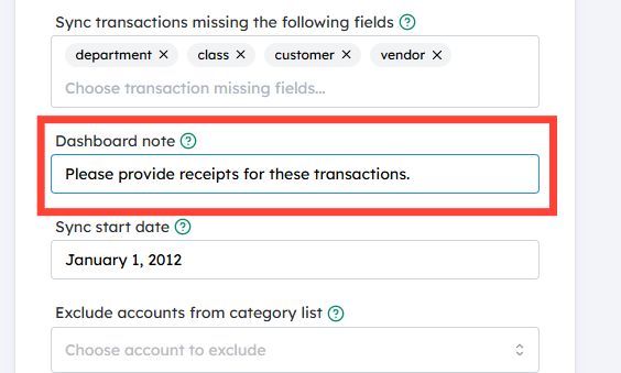 Type your message in the Dashboard note field