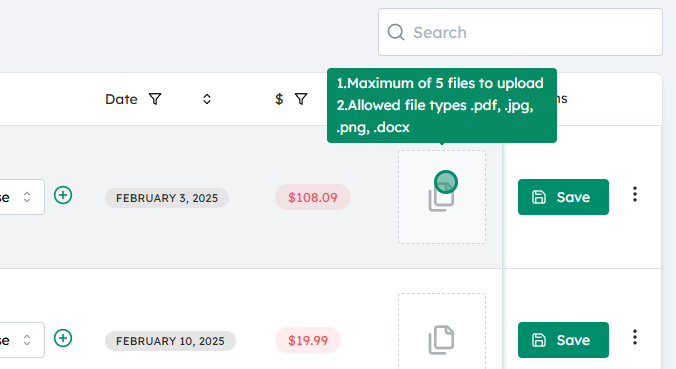 Click on the Attachment icon on the desired transaction