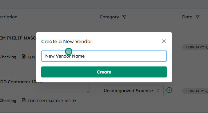 Type in the new vendor name