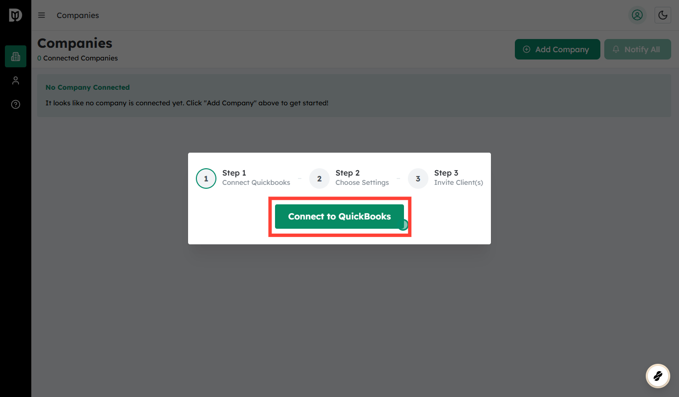Click on Connect to QuickBooks